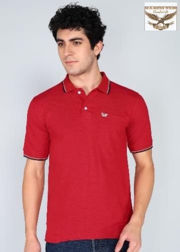 Red Mens Plain Collar Neck T Shirts