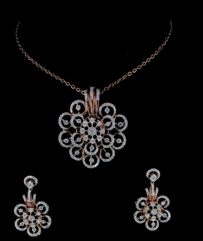 Rose Gold Designer Diamond Pendant Set