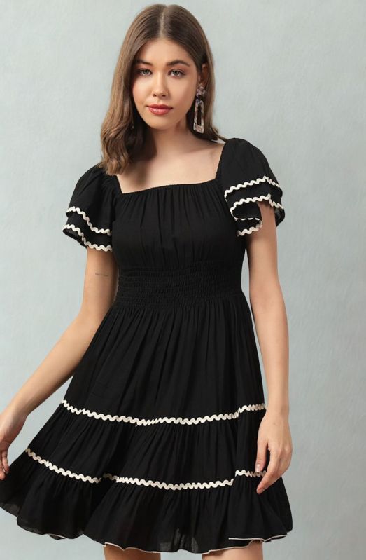 Black Smocked Waist Mini Dress