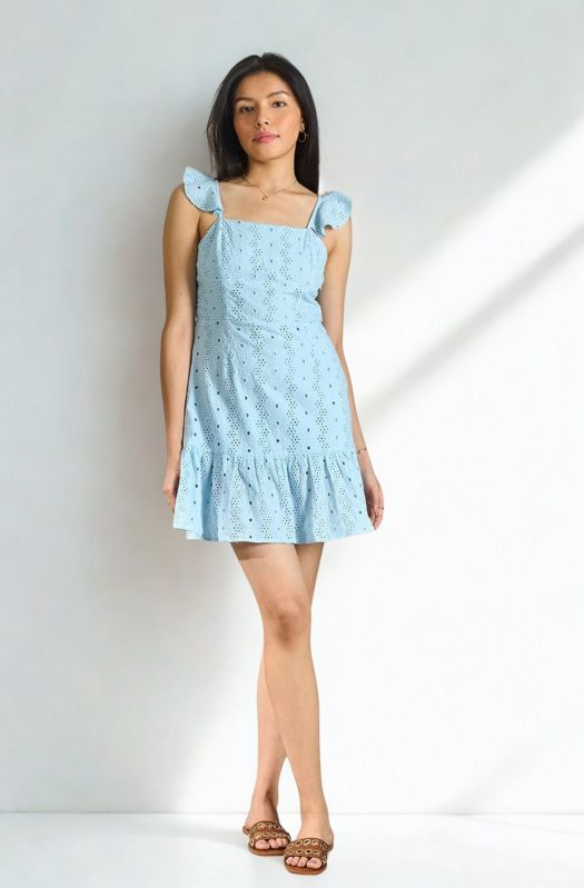 Ice Blue Tie Sholder Mini Dress