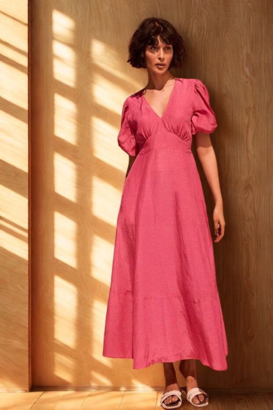 V Neck Pink Maxi Dress