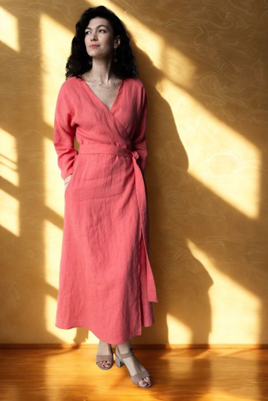Pink Wrap Midi Dress