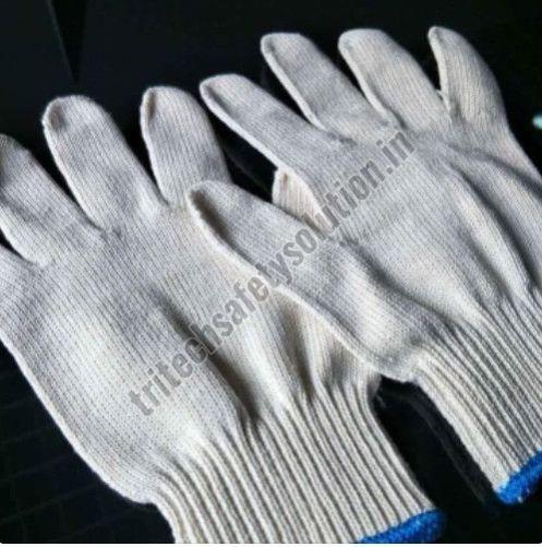 Full Fingered Off White Cotton Knitted Gloves
