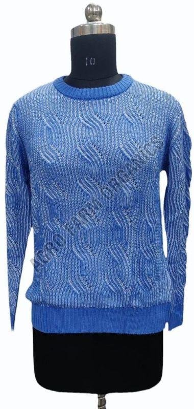 Blue Wool Round Neck Ladies Sweater