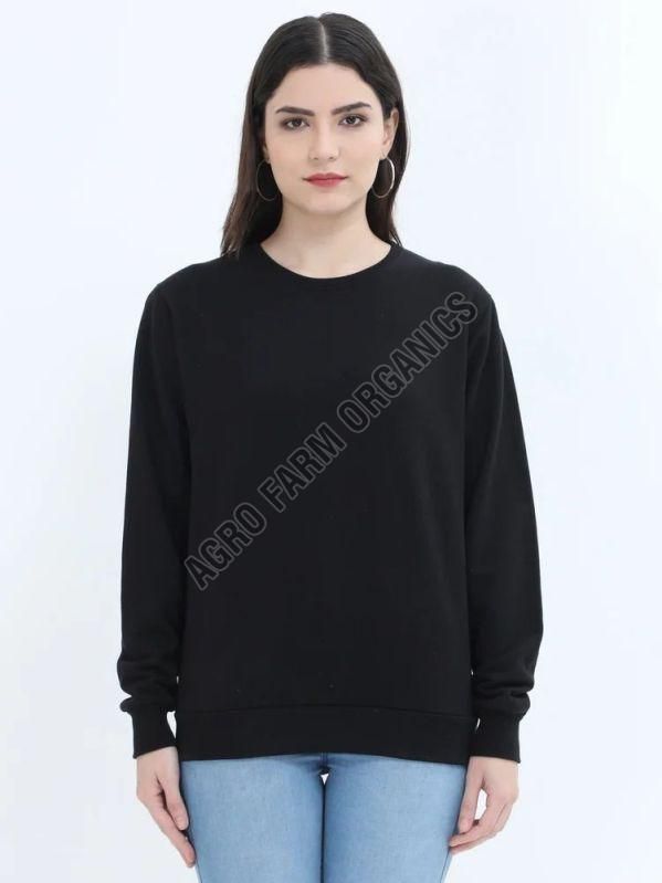 Fleece Pullover Women Plain Black Cotton Sweatshirt