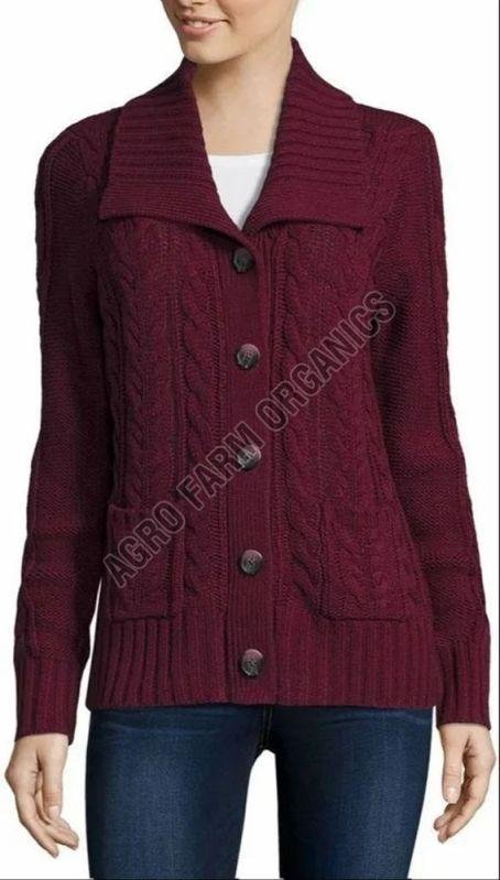 Maroon Pinaque Button Ladies Woolen Sweater