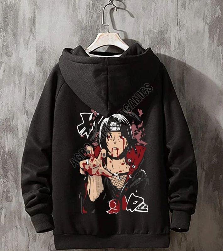Men Black Printed Pullover Hoodie