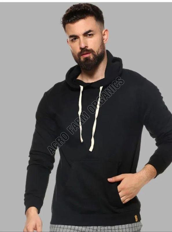 Mens Black Casual Woolen Hoodie