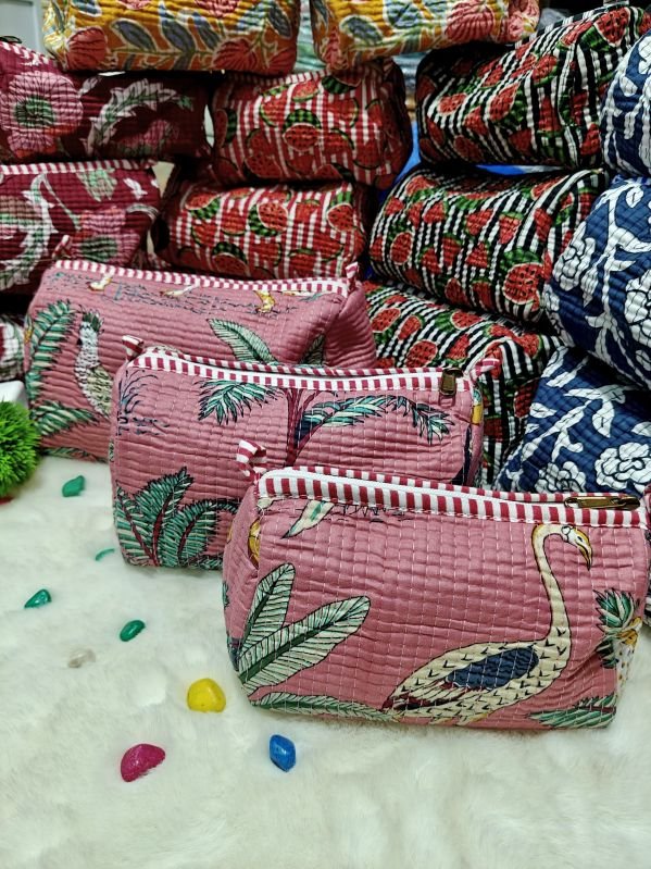 Multicolor Hand Block Printed Cotton Pouch Set