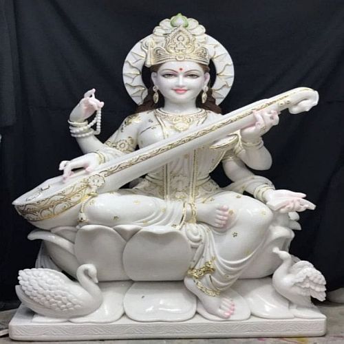 Golden and White Marble Saraswati Mata Statue