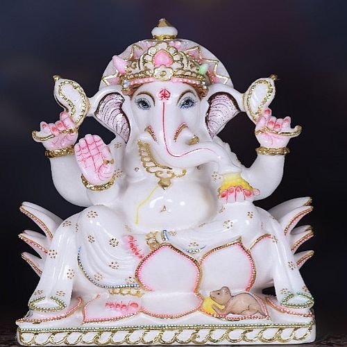 Hand Painted Marble Ganesha Statue