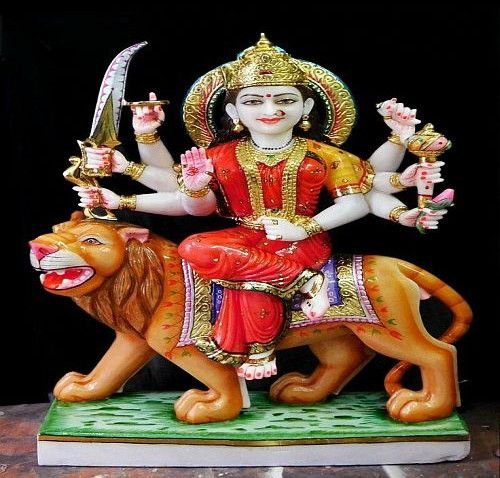 Multicolor Handmade Marble Durga Mata Statue