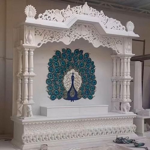 Peacock Design White Marble Temple