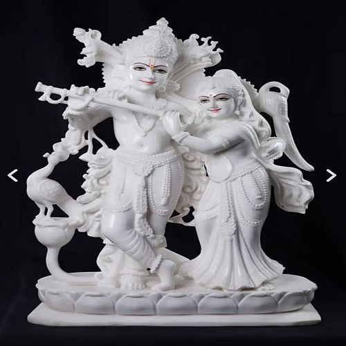 Plain White Polished Marble Radha Krishna Statue