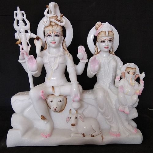 Polished White Gauri Shankar Marble Statue