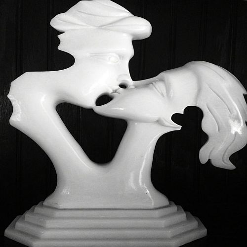 Polished White Marble Couple Face Showpiece