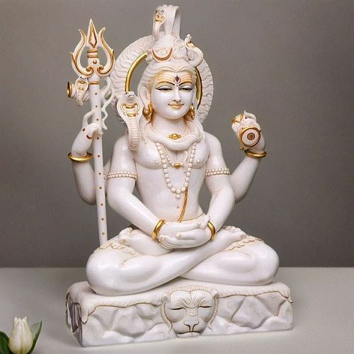 White and Golden Marble Lord Shiva Sitting Statue