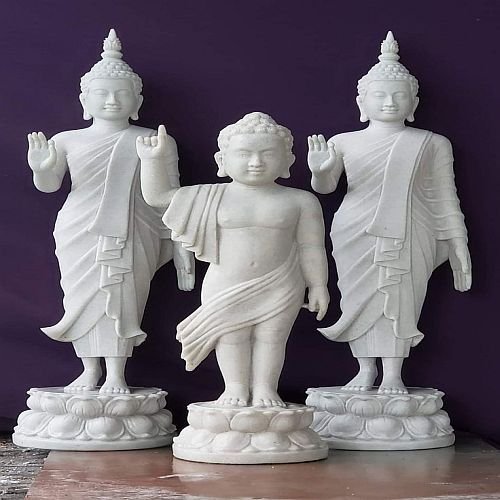 White Marble Standing Buddha Statue