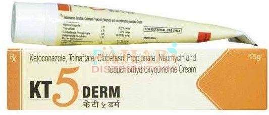 Kt 5 Derm Clobetasol Gentamicin Clioquinol Lodochlorhydroxyquin Ketoconazole Tolnaftate Cream