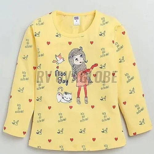 Kids Girls Light Yellow Polyester T-Shirt