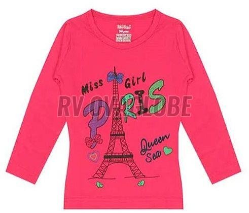 Kids Girls Pink Full Sleeve Cotton T-Shirt