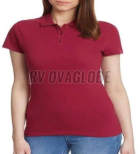 Ladies Red Cotton Polo T-Shirt