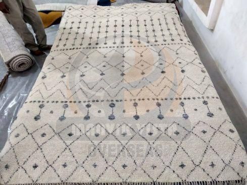 Rectangular Ivory Hand Knotted Moroccan Area Rug