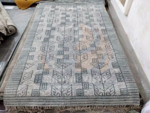 Striped Border Tribal Wool And Viscose Rug