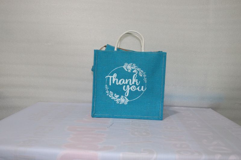 Sky Blue Printed Jute Grocery Bag