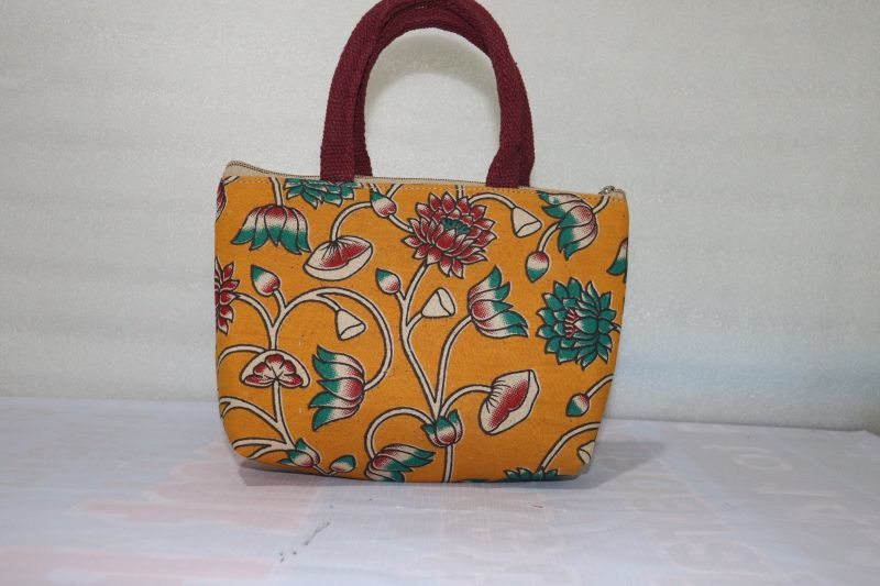 Yellow Kalamkari Print Fancy Jute Handbag