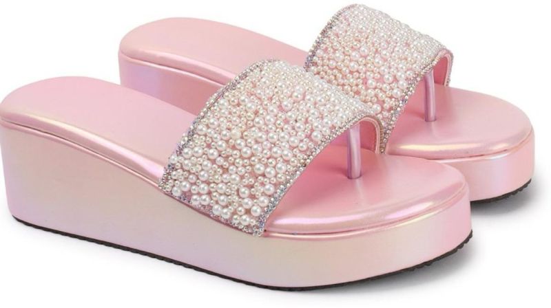 Stone Carved Pink Heel Ladies Sandal