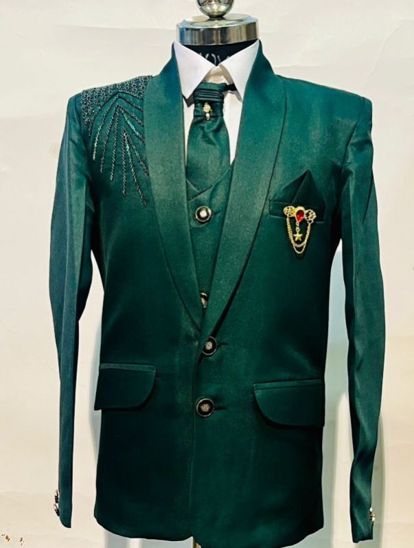 Deep Sage Green Embroidered Five Piece Suits