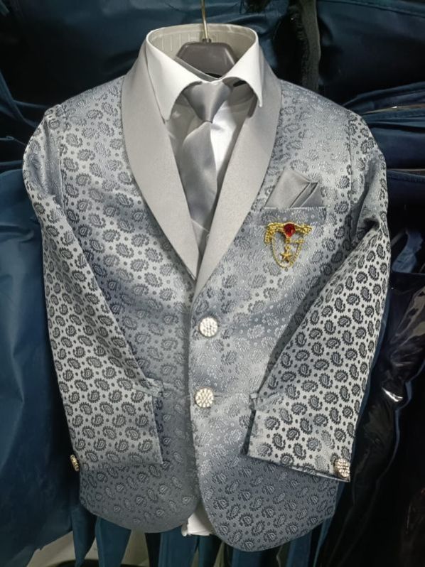 Grey Jacquard Kids Blazers