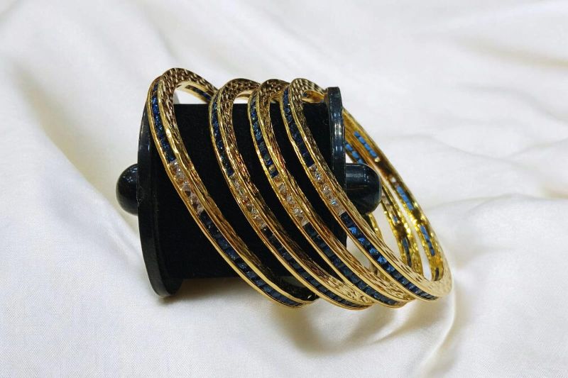 Blue AD Gold Frame Bangles