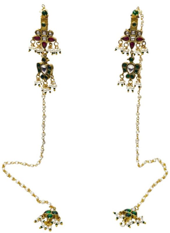 Jadau Earrings with Long Kaan Chain