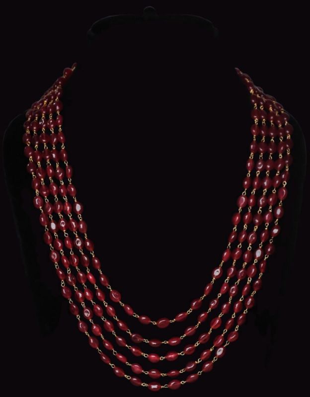 Jaipur Ruby Mala with Gold Chain