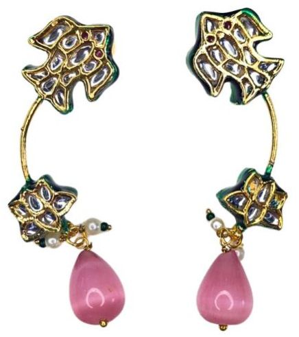 Kundan Earrings with Pink Drop