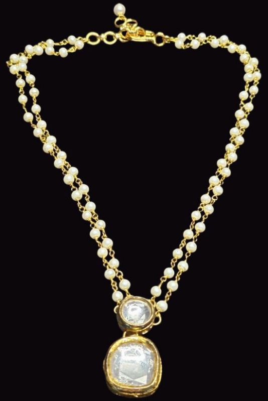 Moti Strings Necklace with Kundan Pendant
