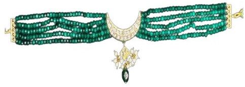 Traditional Kundan Choker Necklace with Green Gemstone Strings