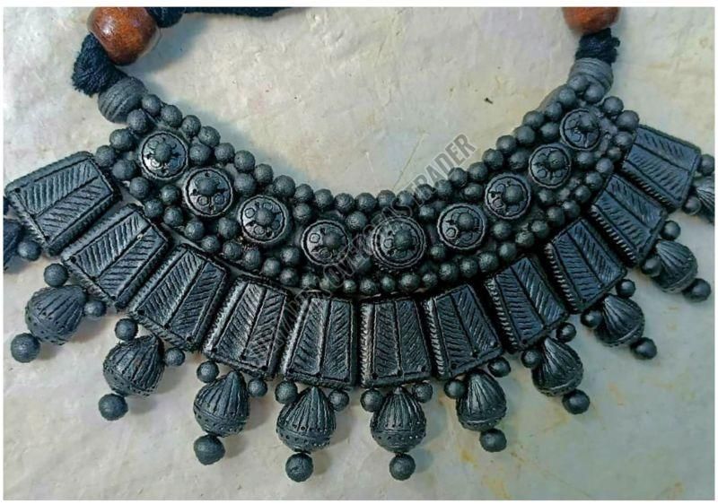 Handcrafted Dark Grey Terracotta Necklace