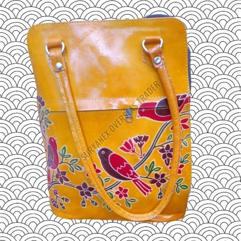 Ladies Hand Printed Leather Shantiniketan Shoulder Bag