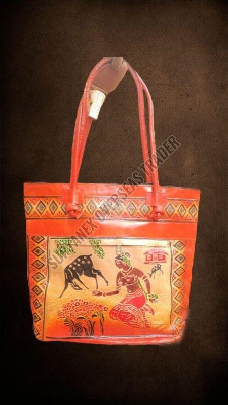 Ladies Shakuntala Print Leather Shantiniketan Shoulder Bag