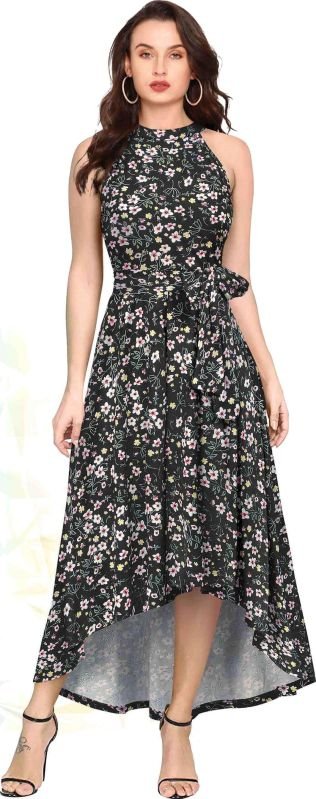 Ladies Floral Printed High Low Dress