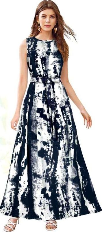 Ladies Abstract Printed Sleeveless Gown