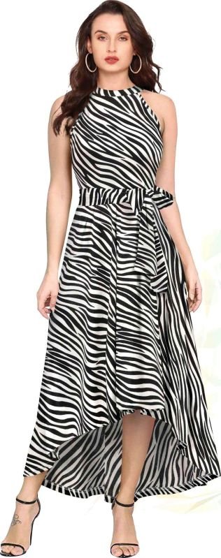 Ladies Zebra Pattern High Low Dress
