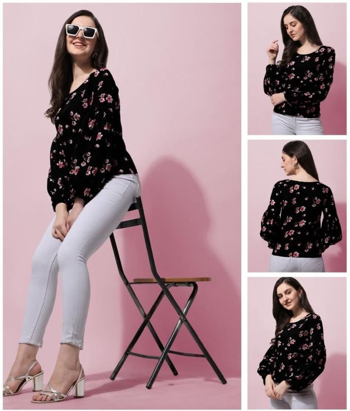 Ladies Black Floral Grace Full Sleeve Top