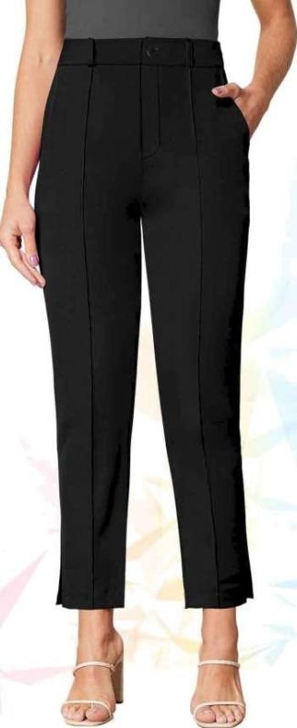 Ladies Black Knitted Ankle Slit Trousers
