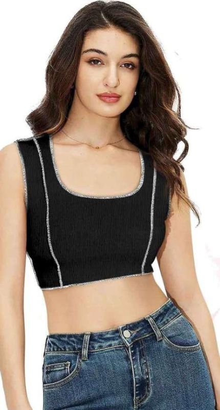 Ladies Black Rib Cotton Crop Top