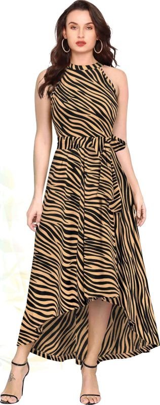 Ladies Chiku Zebra Print High Low Dress