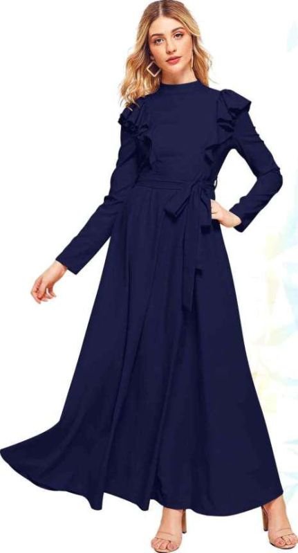Ladies Navy Grace Ruffle Flow Maxi Dress